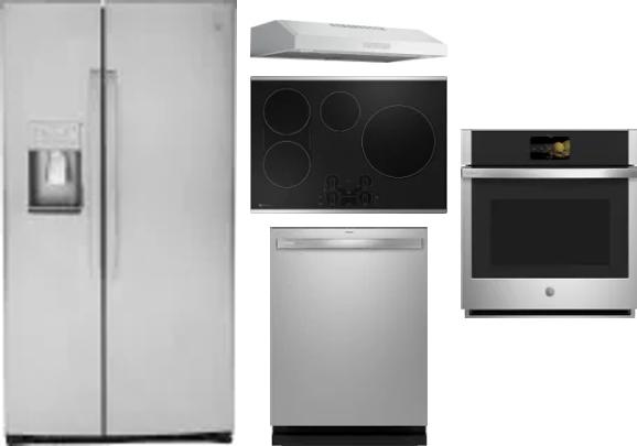 5 Piece Package Includes Refrigerator, Cooktop, Wall Oven, Hood And Dishwasher